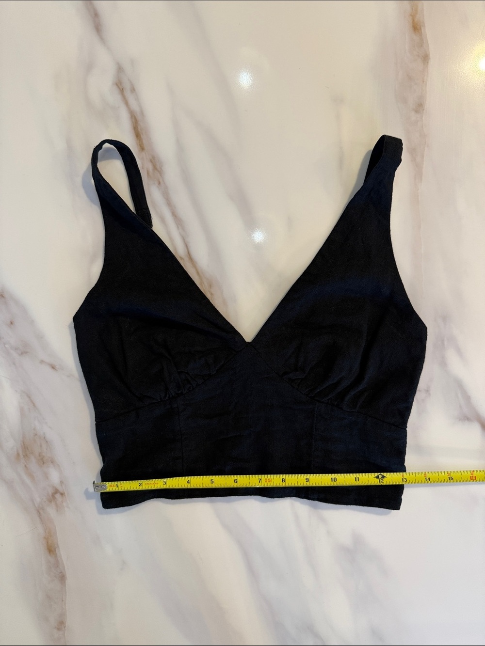 Abercrombie & Fitch Linen Smocked Back Cropped Tank Top Shirt Small Black - Picture 8 of 9